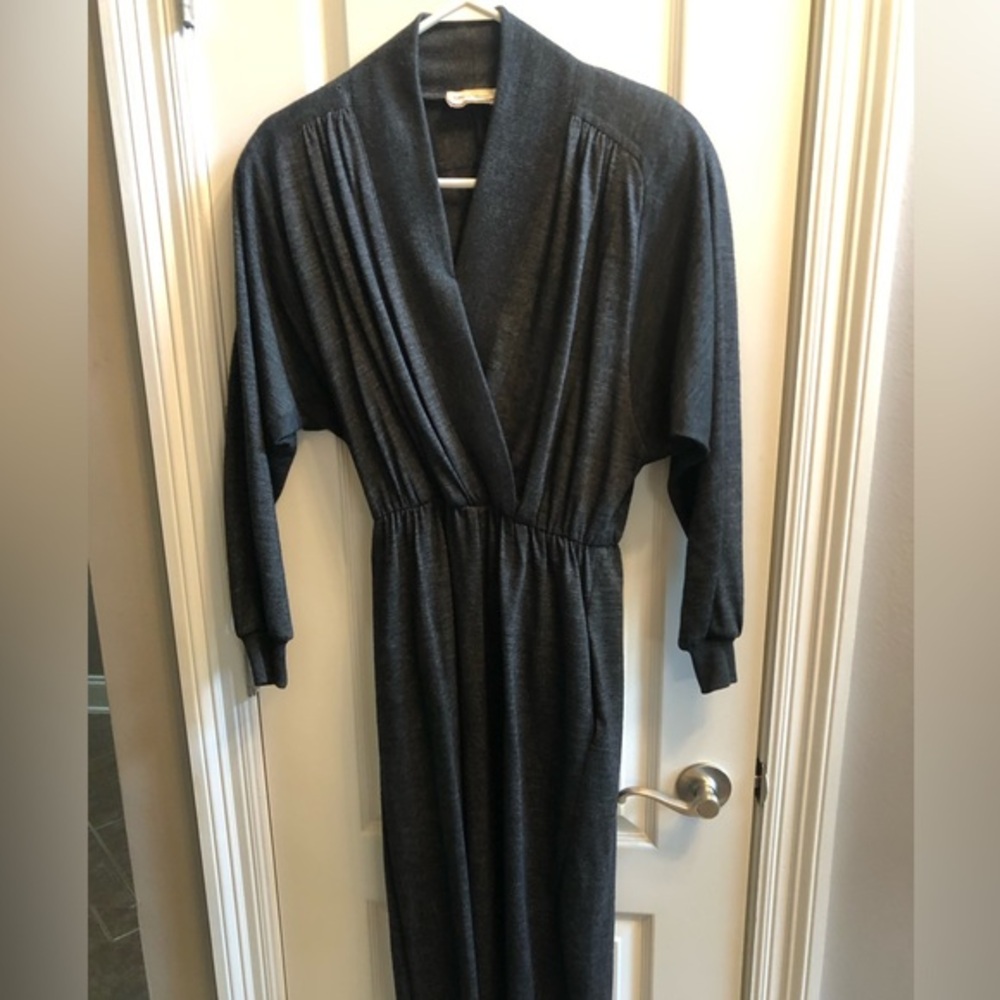 1970s Neumann-Marcus Faux Wrap Dress Gray